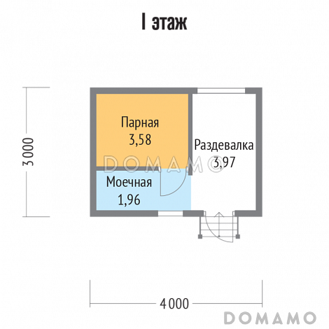 Проект бани из бруса 3х4 / План 1 этажа Проект бани из бруса 3х4 / План 1 этажа