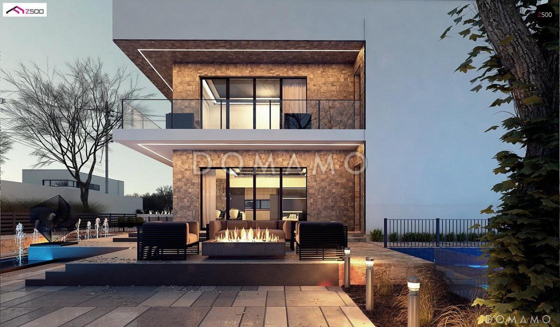 Проект современного двухэтажного дома из газобетона с плоской крышей, четырьмя комнатами и двумя лоджиями / 4