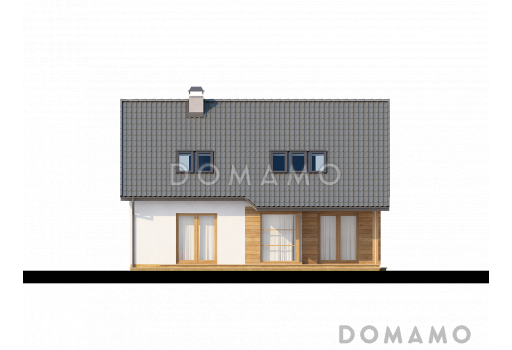 Проект одноэтажного мансардного дома из газобетона с тремя комнатами и кабинетом / Фасад 2