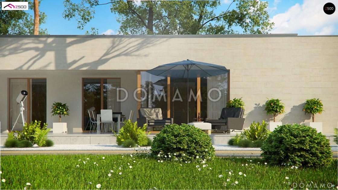 Проект одноэтажного дома из газобетона с плоской крышей, с угловым остеклением гостиной / 8