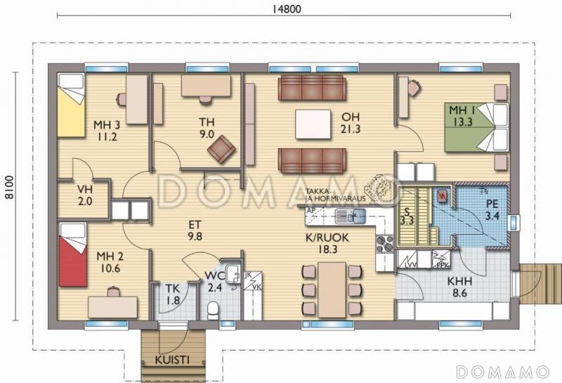 Проект каркасного дома 8x15 / План 1 этажа