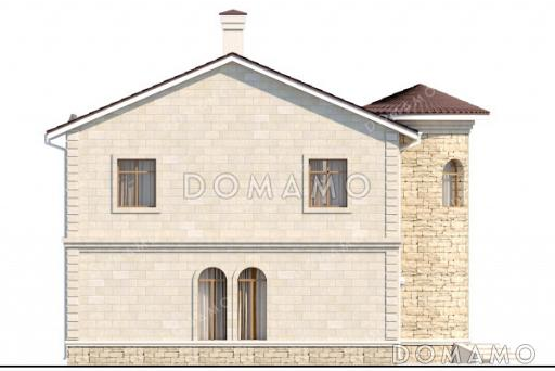 Проект дома с круглым эркером в кабинете, четырьмя спальнями и кладовой на кухне / Фасад 3