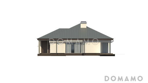 Проект одноэтажного дома из газобетона со стеклянным эркером в просторной гостиной / Фасад 1