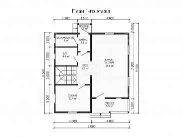 Каркасный дом "Оддманд" / План 1 этажа Каркасный дом "Оддманд" / План 1 этажа