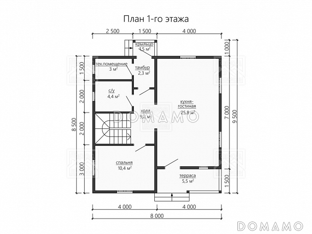 Каркасный дом "Оддманд" / План 1 этажа Каркасный дом "Оддманд" / План 1 этажа