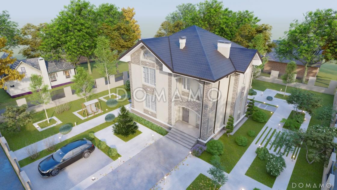 Проект двухэтажного дома с эркерной гостиной, камином и крытой террасой / 4