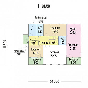 Проект каркасного дома с кабинетом на первом этаже / План 1 этажа