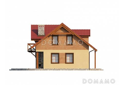 Проект компактного одноэтажного мансардного дома из газобетона квадратной формы с барбекю на террасе / Фасад 2