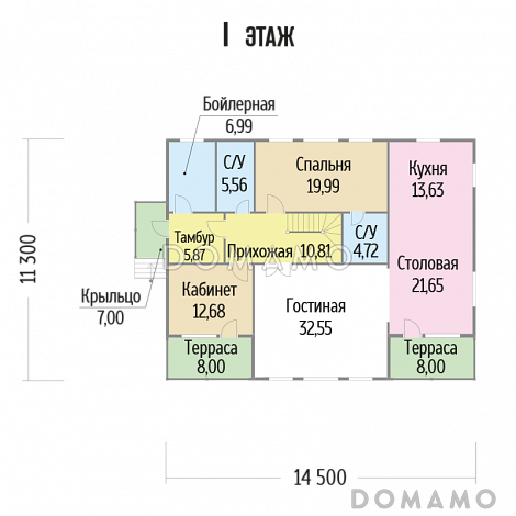 Проект каркасного дома с кабинетом на первом этаже / План 1 этажа