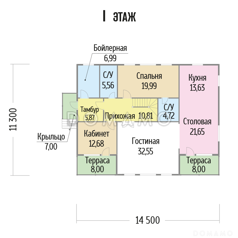 Проект каркасного дома с кабинетом на первом этаже / План 1 этажа