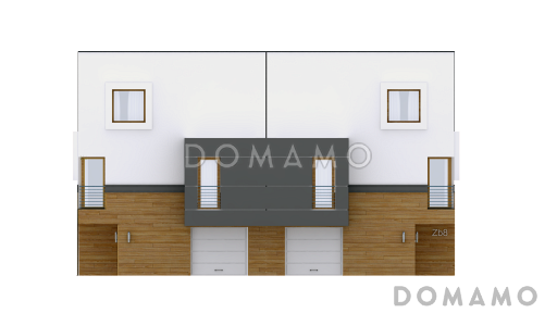 Проект мансардных домов-близнецов из кирпича современного дизайна с гаражом и террасой на втором этаже / Фасад 1