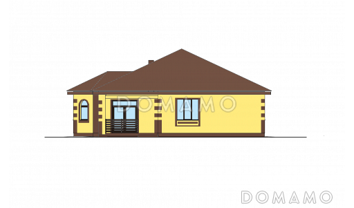 Проект одноэтажного дома с эркером в кухне, гардеробной комнатой, террасой  / Фасад 4