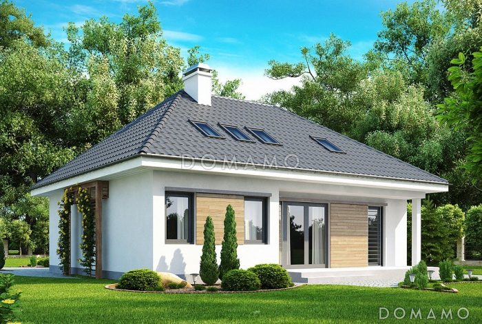 Проект одноэтажного мансардного дома из газобетона с дополнительной комнатой и кабинетом на первом этаже