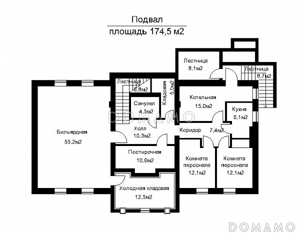 Проект загородного дома с большой бильярдной / План цокольного этажа Проект загородного дома с большой бильярдной / План цокольного этажа