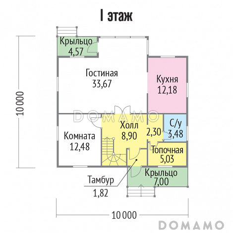 Проект каркасного дома 10х10 с топочной / План 1 этажа