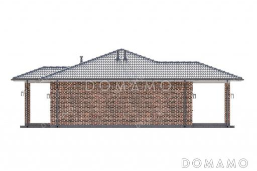 Проект одноэтажного дома, облицованного кирпичом, с тремя спальнями и террасой / Фасад 4
