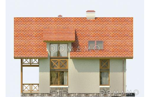 Проект коттеджа с красной двускатной крышей, тремя спальными комнатами, балконом и гаражом / Фасад 4