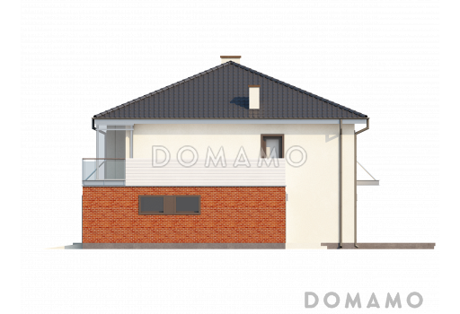 Проект просторного современного двухэтажного дома из газобетона, с пятью комнатами, гаражом и застеклённой террасой над ним / Фасад 4