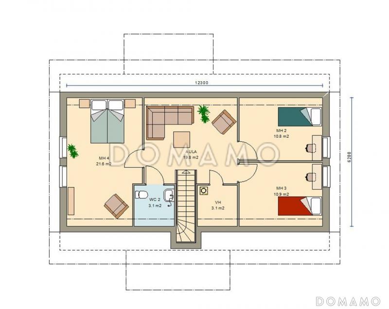 Проект современного двухэтажного каркасного дома с двускатной крышей / План мансардного этажа