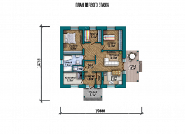 Проект одноэтажного дома с просторной террасой  / План 1 этажа Проект одноэтажного дома с просторной террасой  / План 1 этажа