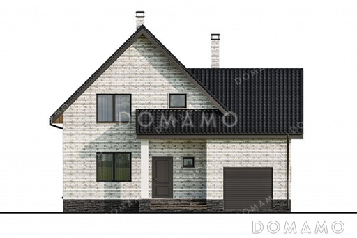 Проект одноэтажного дома с мансардой и гаражом на два авто / Фасад 1