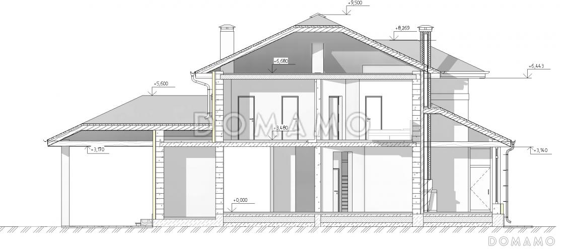 Проект двухэтажного дома с крытой террасой, ломаной гостиной, просторным холлом с выходом на лоджию / 5