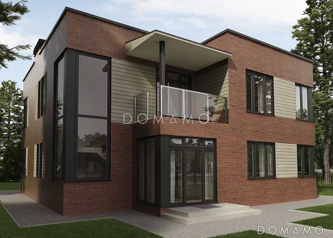 Проект двухэтажного кирпичного дома с двумя балконами на втором этаже Проект двухэтажного кирпичного дома с двумя балконами на втором этаже