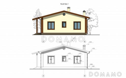Проект дома с тремя спальнями, гостиной-кухней и постирочной / Фасад 1