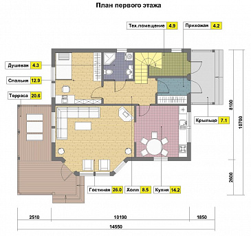 Проект каркасного дома с эркером / План 1 этажа Проект каркасного дома с эркером / План 1 этажа