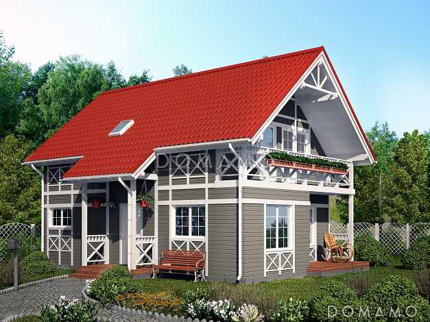 Проект каркасного дома с просторным холлом на мансардном этаже