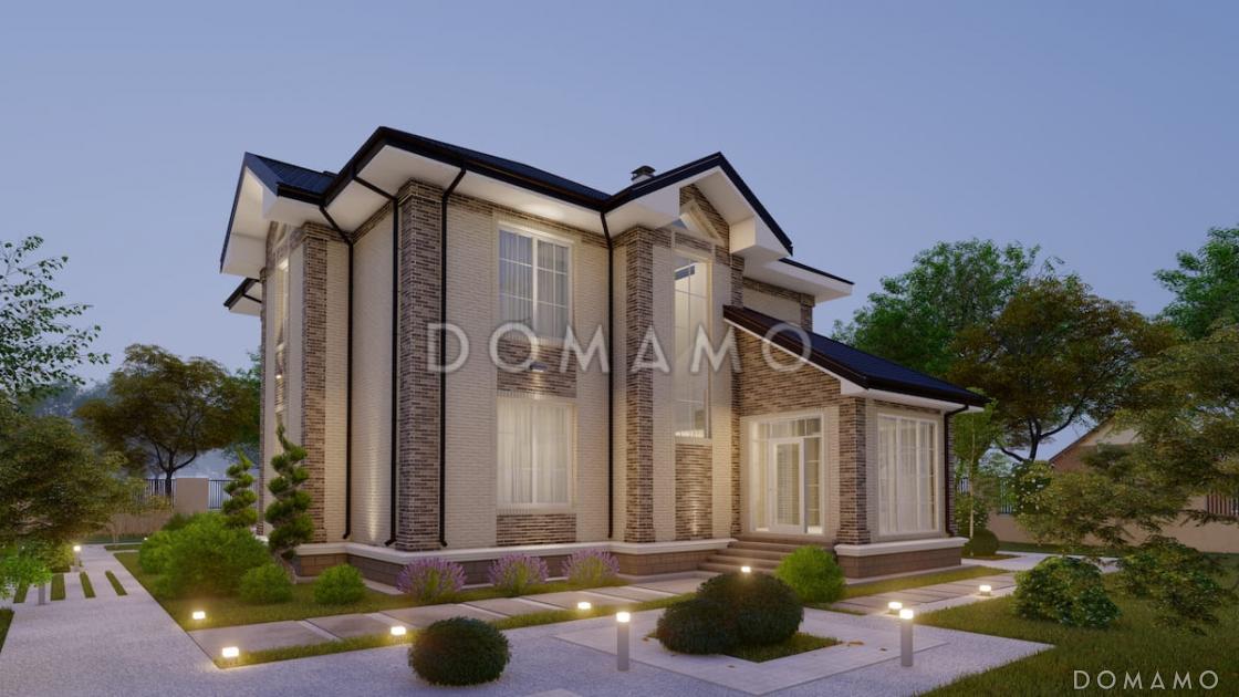 Проект двухэтажного дома с эркерной гостиной, камином и крытой террасой / 6