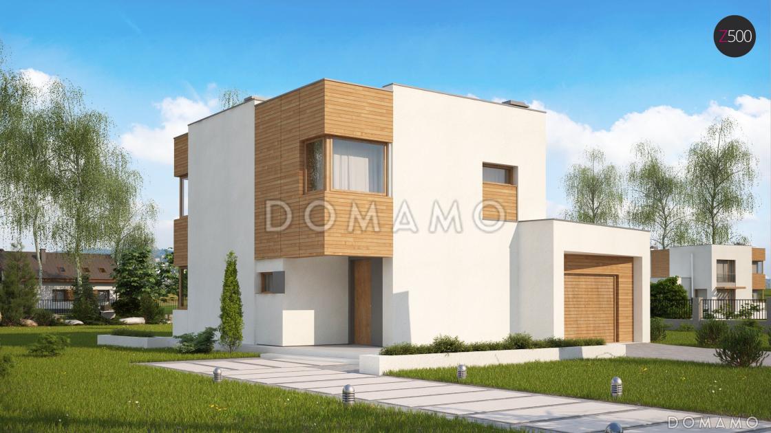 Проект двухэтажного дома из газобетона в стиле кубизм со спальной зоной на втором этаже и с гаражом / 1