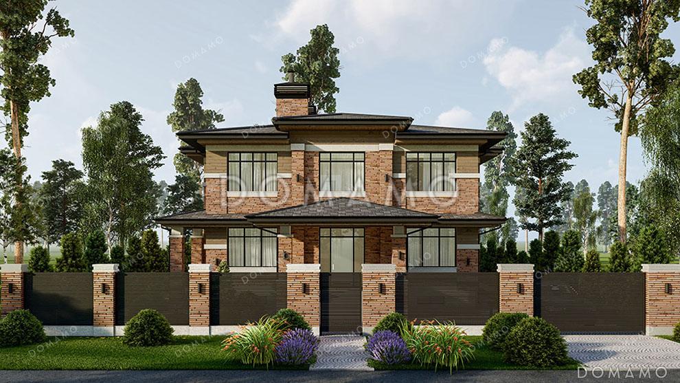 Проект двухэтажного дома с подвалом в стиле Райта / 1