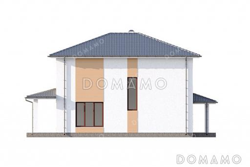 Проект двухэтажного дома простой формы с вальмовой кровлей, удобной планировкой и большими окнами / Фасад 3