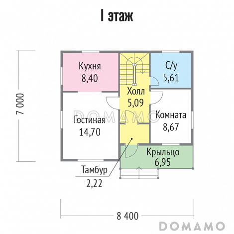 Проект дома из клееного бруса для небольшой семьи / План 1 этажа Проект дома из клееного бруса для небольшой семьи / План 1 этажа