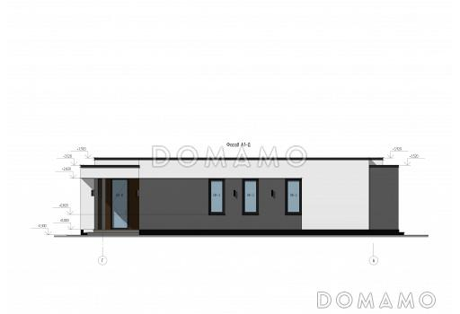 Проект одноэтажного дома с мастер-спальней, просторной кухней-гостиной и блоком с тремя спальнями / Фасад 4