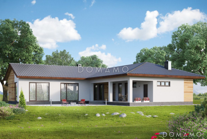 Проект одноэтажного дома из СИП панелей с двумя спальными комнатами и небольшой сауной Проект одноэтажного дома из СИП панелей с двумя спальными комнатами и небольшой сауной