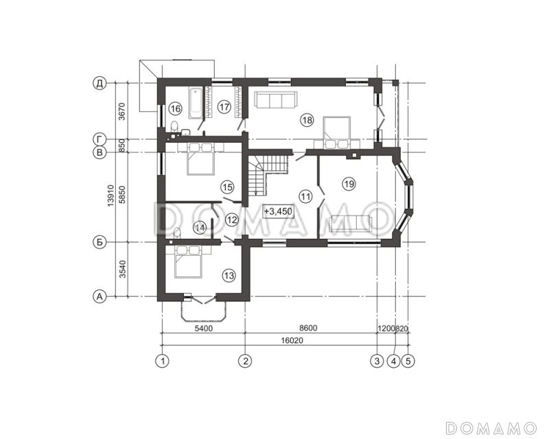 Проект загородного дома / План 2 этажа