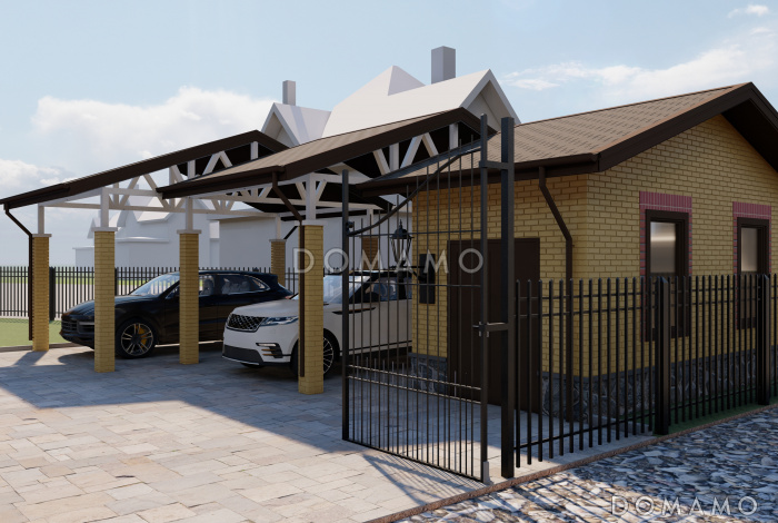 Проект навеса на два машиноместа с кладовой Проект навеса на два машиноместа с кладовой