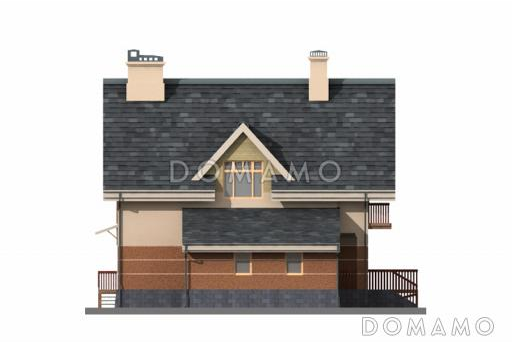 Проект дома с небольшой общей площадью, большой гостиной и гаражом / Фасад 4