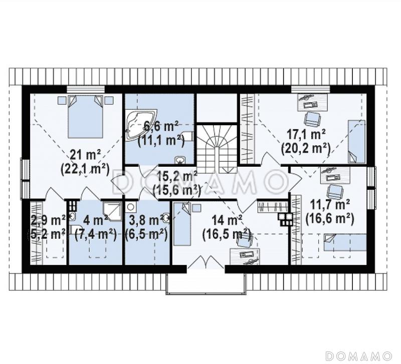 Проект одноэтажного двухквартирного дома из газобетона с мансардным этажом и общим входом / План мансардного этажа