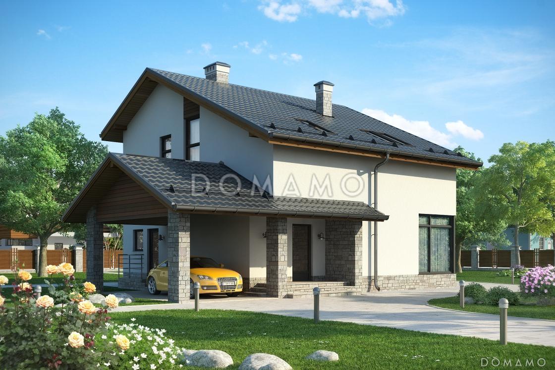 Проект дома с гаражом на одну машину, большой террасой, кабинетом / 2