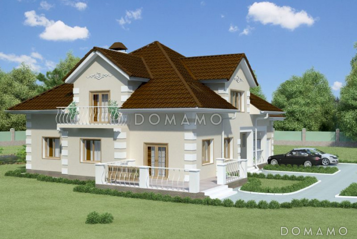 Проект загородного дома с лепниной на фасаде Проект загородного дома с лепниной на фасаде