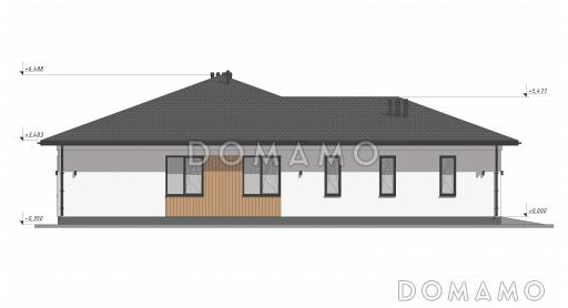 Проект большого одноэтажного дома с гаражом на одну машину в стиле Райт S-194 / Фасад 4