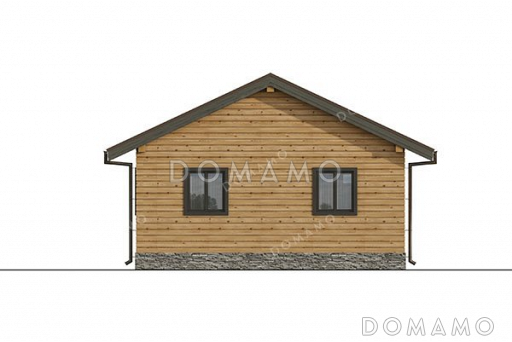 Проект одноэтажного дома с двумя спальнями и каркасными стенами / Фасад 4 Проект одноэтажного дома с двумя спальнями и каркасными стенами / Фасад 4