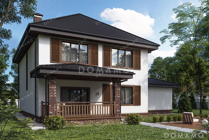 Проект двухэтажного дома с террасой и гаражом