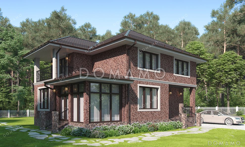 Проект двухэтажного дома с тремя спальнями и верандой / 1