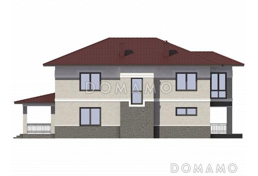 Проект просторного кирпичного дома с крытой террасой у гостиной / Фасад 2