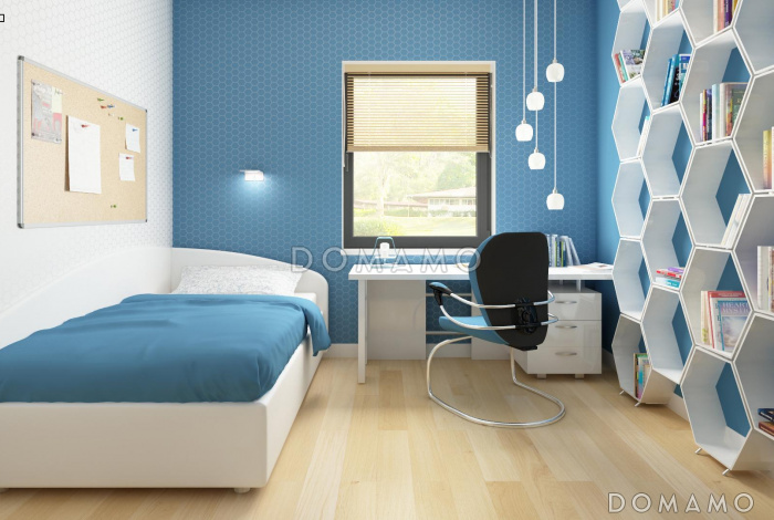 Проект одноэтажного дома из газобетона с тремя спальнями, светлой гостиной и угловым окном в кухне Проект одноэтажного дома из газобетона с тремя спальнями, светлой гостиной и угловым окном в кухне