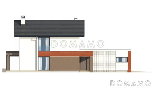Проект небольшого двухэтажного дома из кирпича с тремя спальнями и балконом, с гаражом / Фасад 4